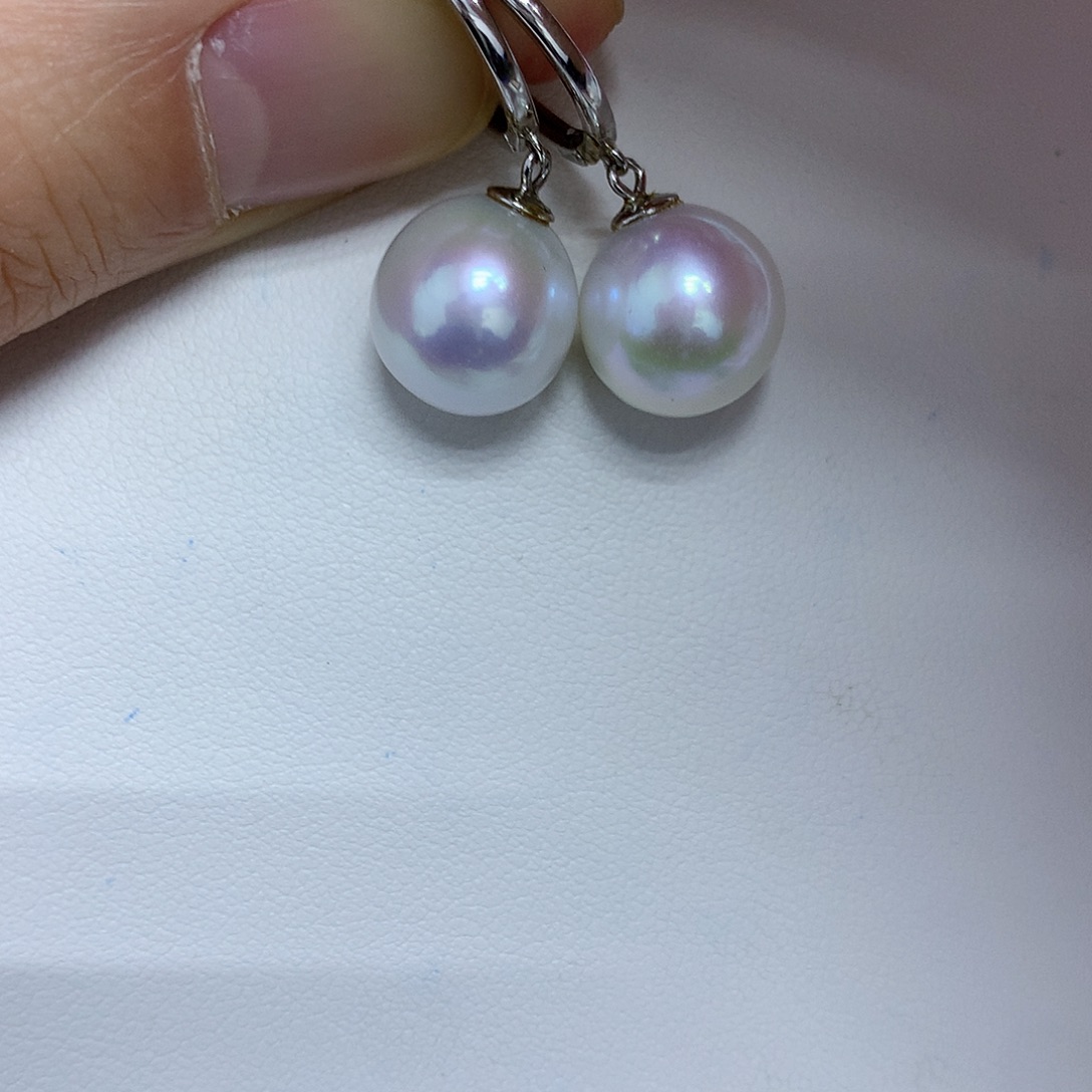 淡水珍珠耳饰银S925镶嵌11-12