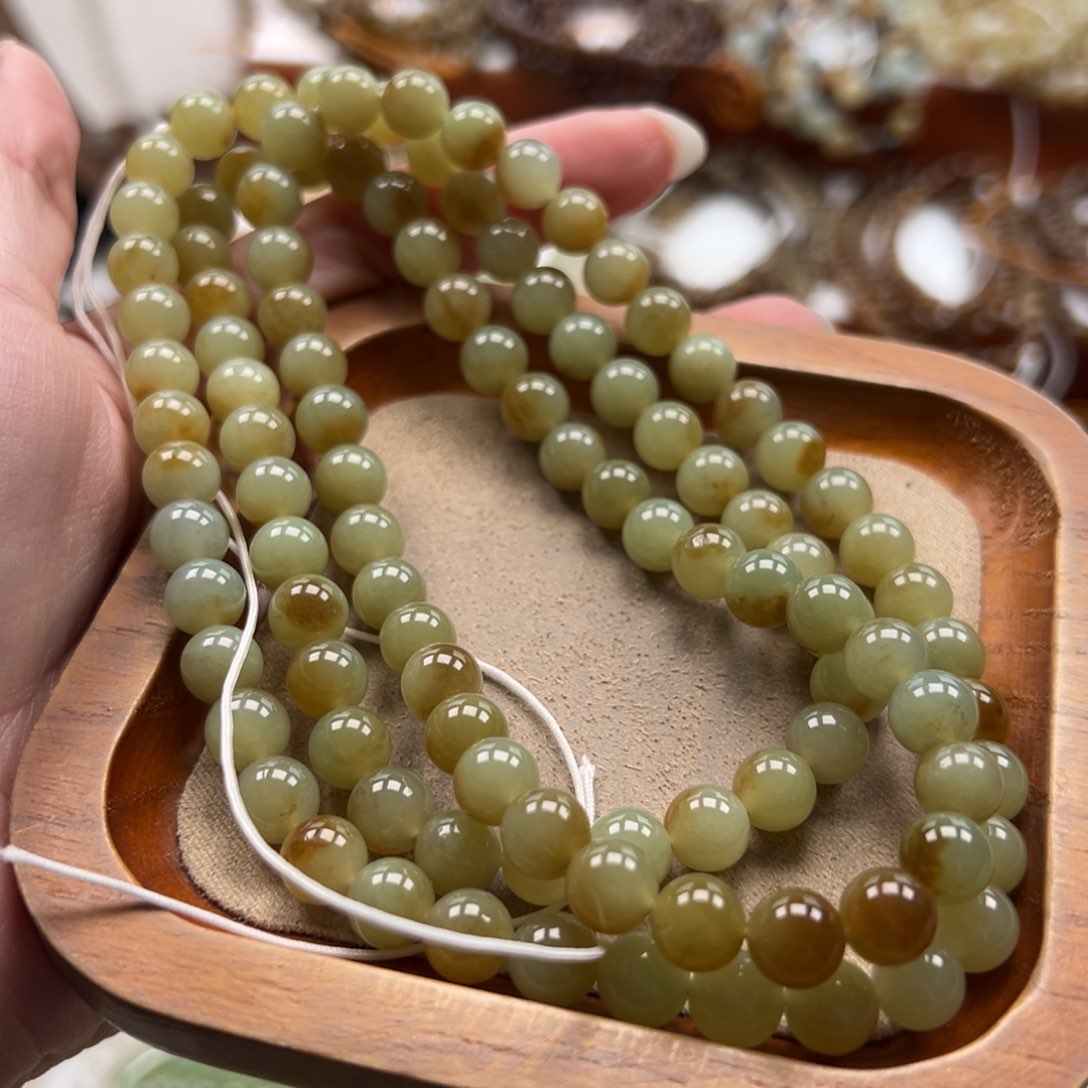 毛衣链未镶嵌和田玉珠串8mm