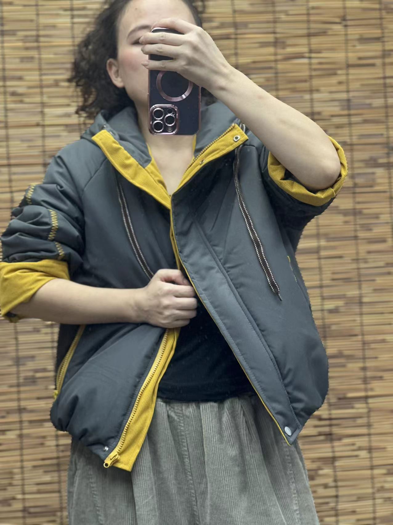 HY   袖子绣线连帽棉衣