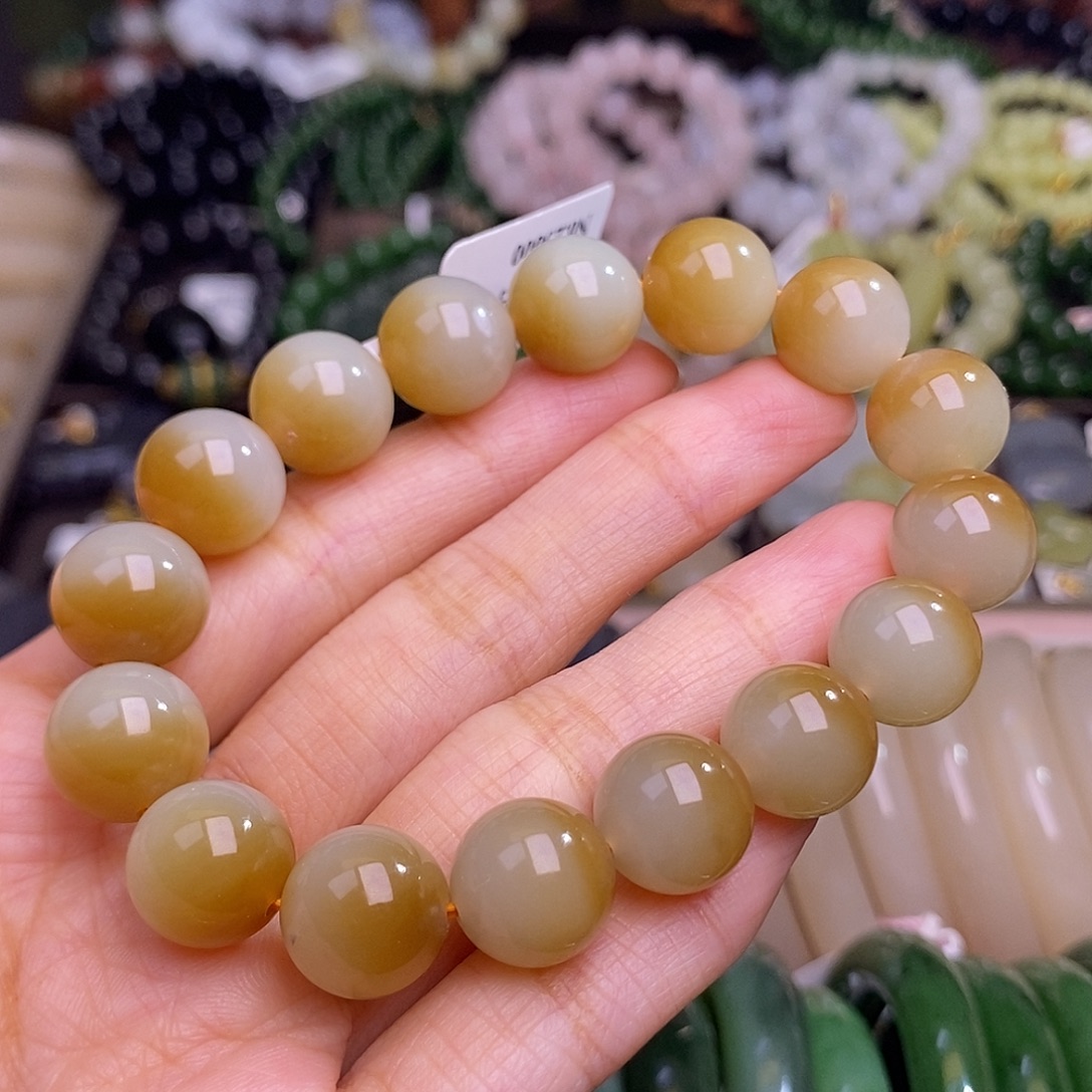 和田玉未镶嵌颈饰老矿料糖白手串12聚宝盆