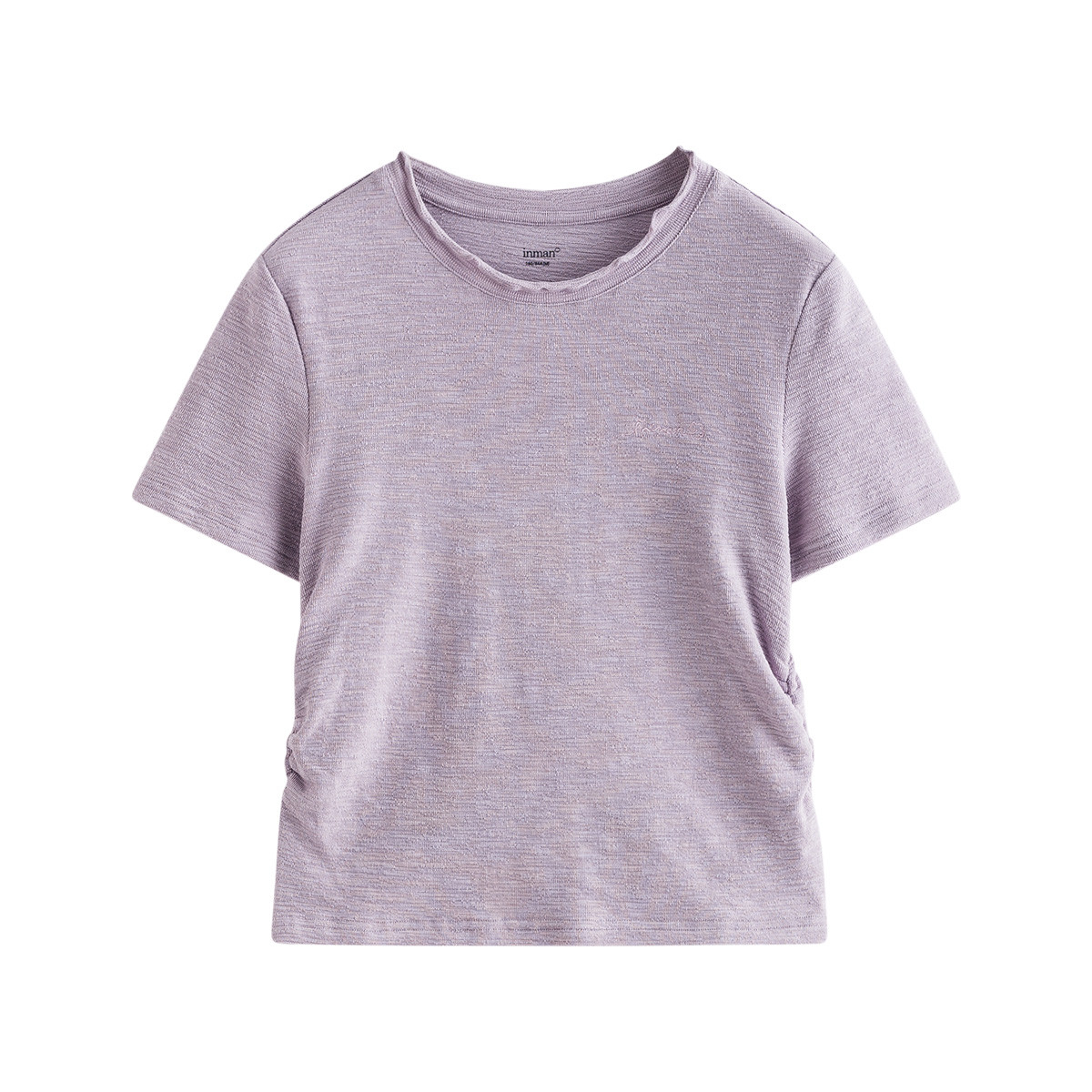 茵曼极简风木耳边短袖T恤女2025夏季抽褶收腰显瘦舒适正肩上衣