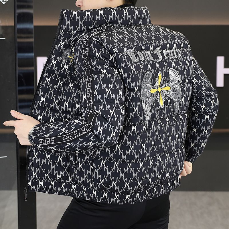 潮搭欧货时尚百搭男士冬季新款保暖立领棉服个性潮流刺绣加厚棉衣