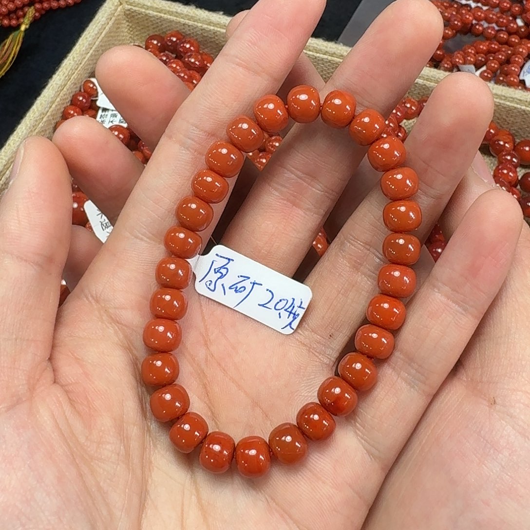 南红玛瑙手链未镶嵌火*原矿南红手串8mm老型柿子红