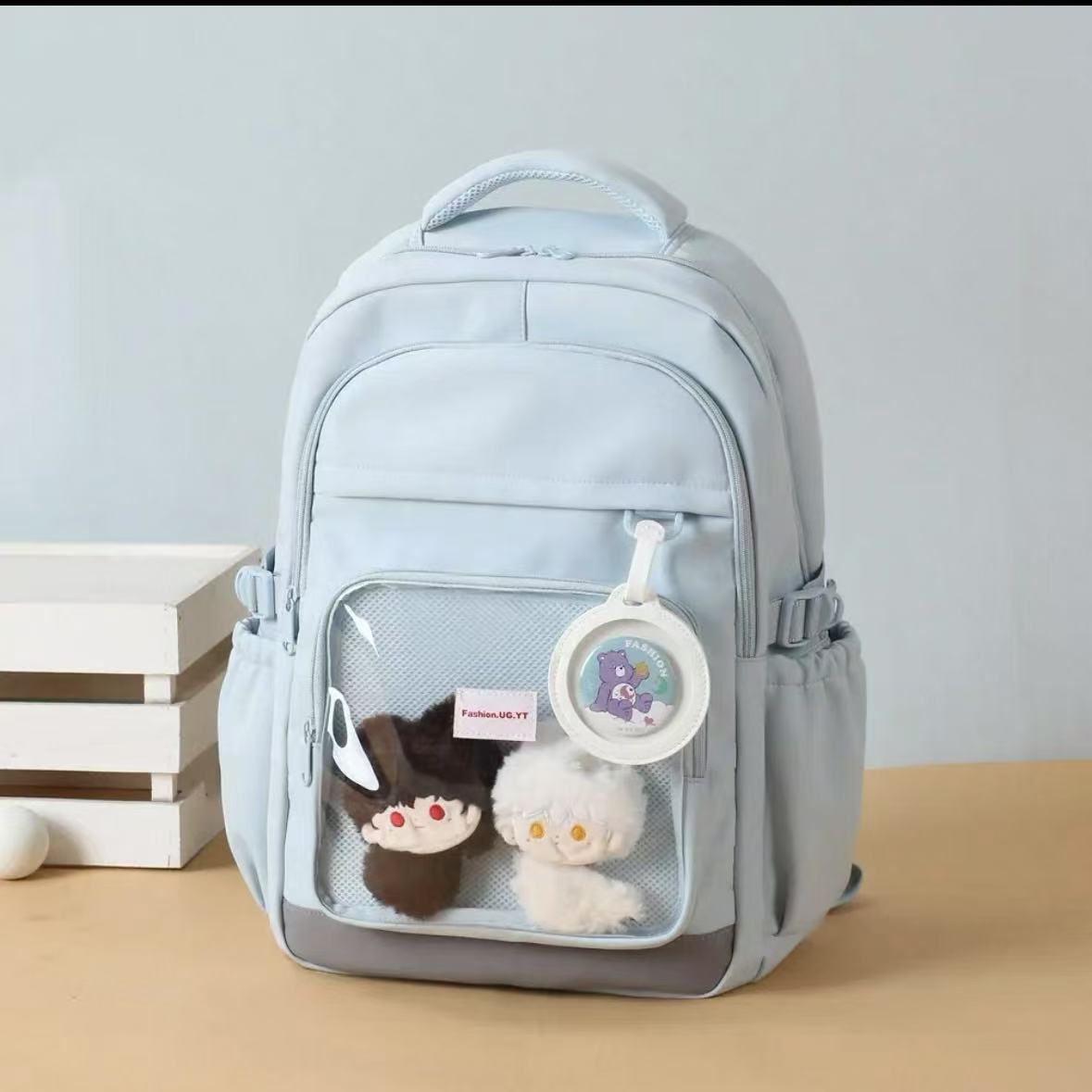 轻便百搭防水双肩女书包女生双肩背抽带清新甜美双根