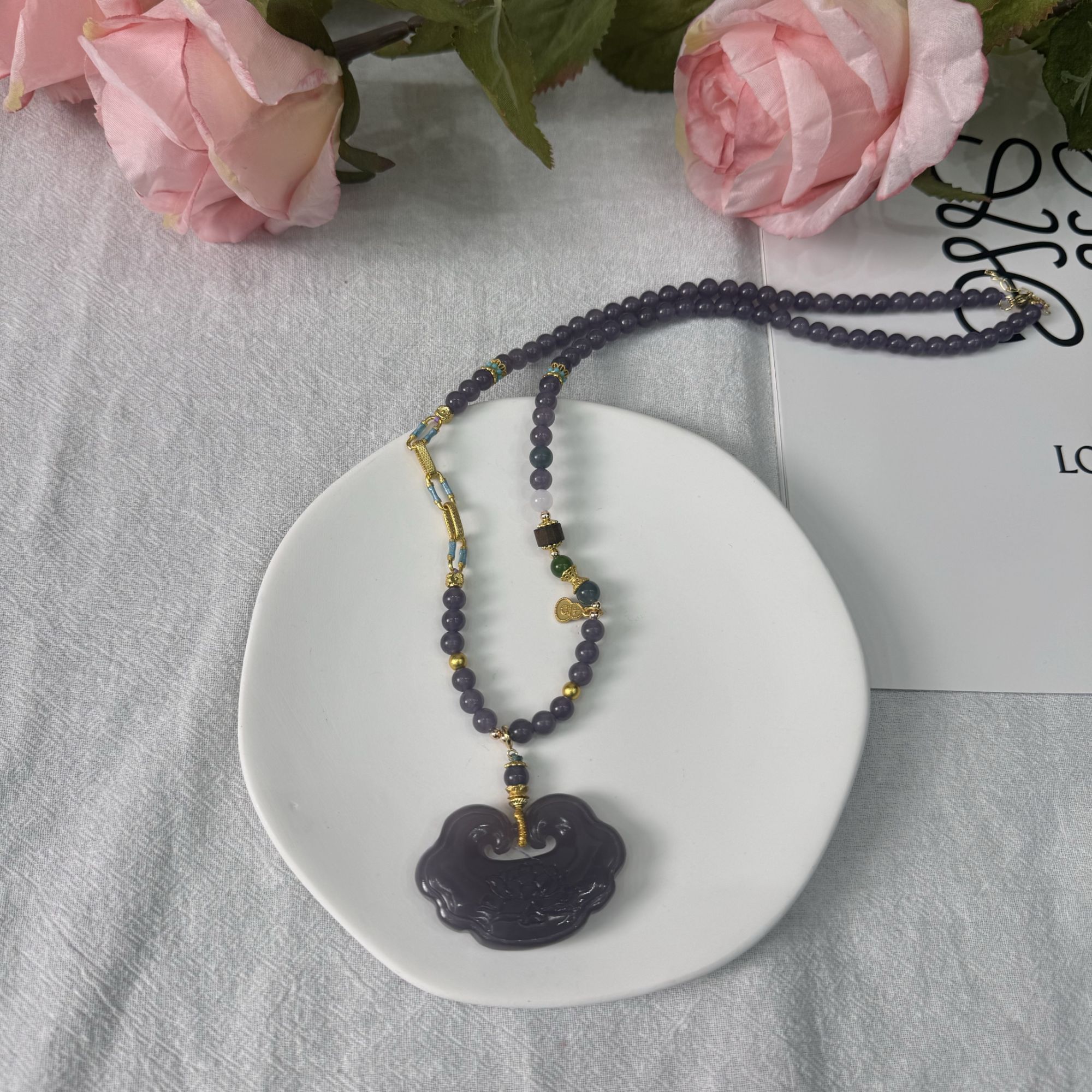 高定珠宝紫平安锁项链HF1007S998