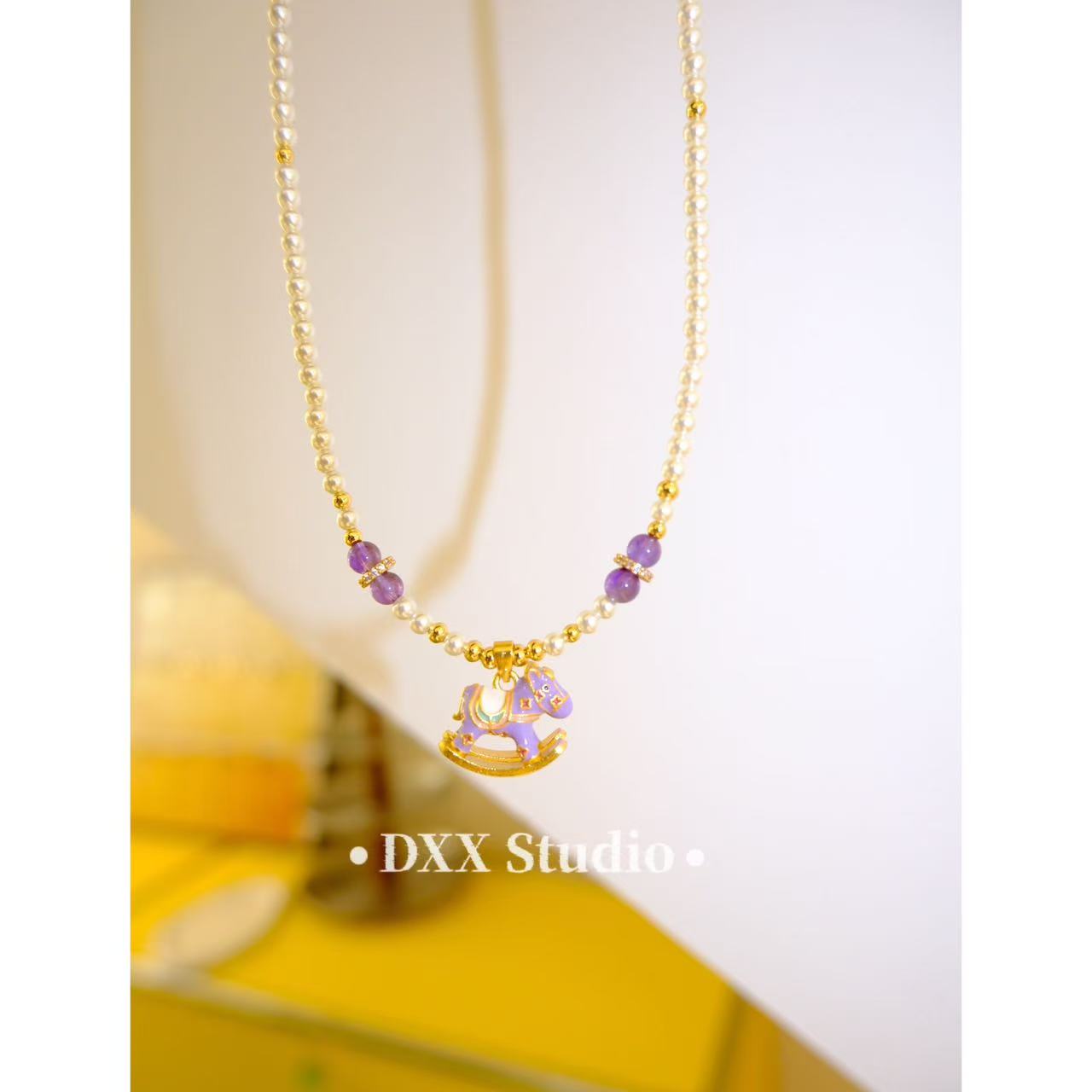 铜合金仿珍珠项链 小众设计百搭紫色系项链46537