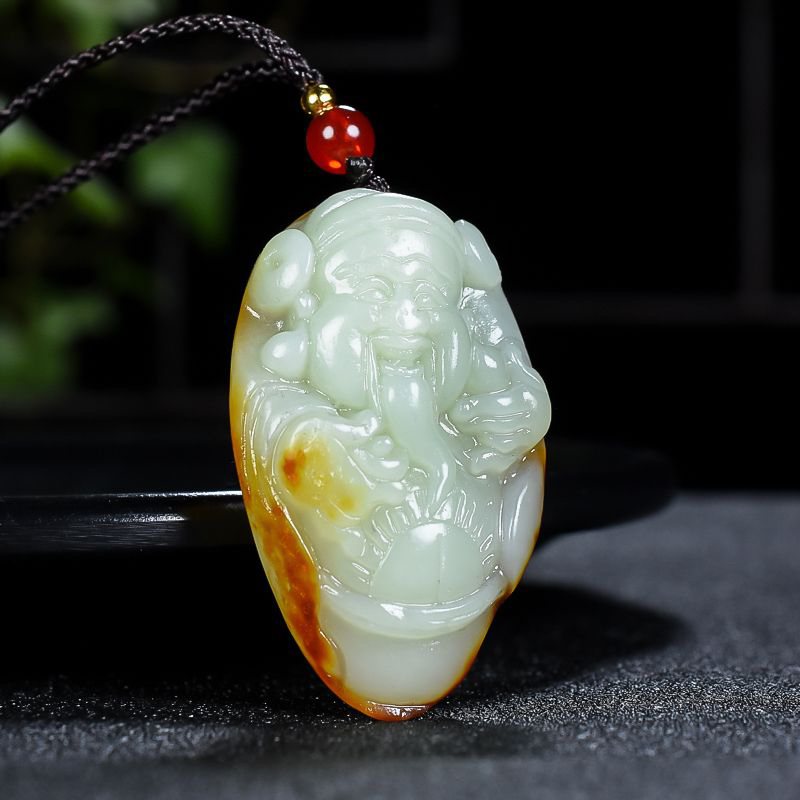 财神红皮白肉男女款白玉财神玉石挂件