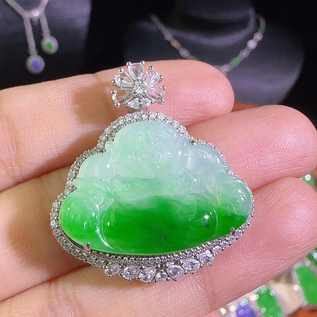 翡翠18K金镶嵌吊坠(不含链)