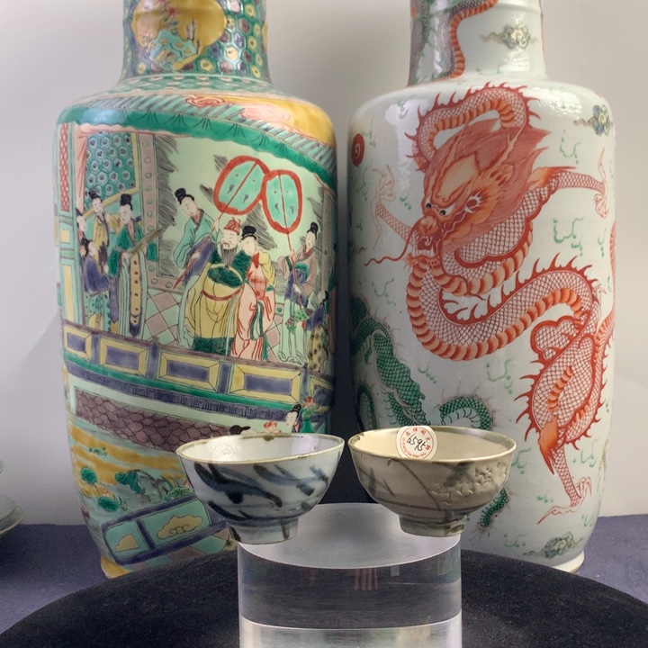 杯子陶6595瓷器—青花茶圆一对