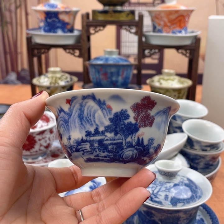 摆件陶富春山居图压手杯