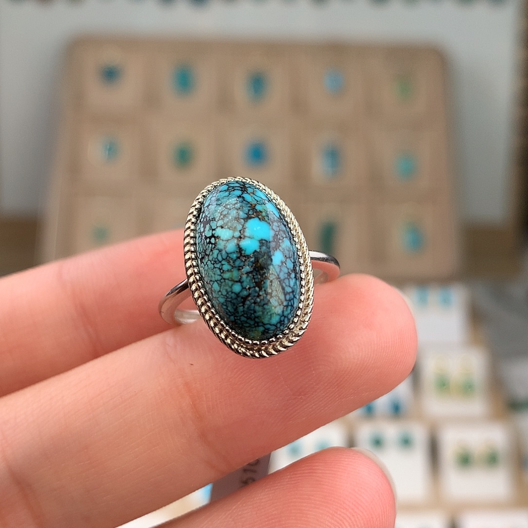 绿松石银S925镶嵌耳饰