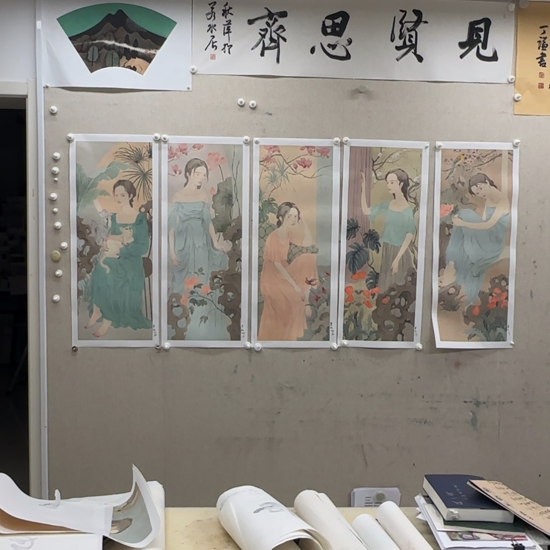 版画@****?李振 人物八条屏