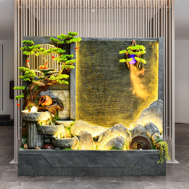 水幕墙流水屏风客厅玄关招财摆件庭院落地循环水假山喷泉景观装饰