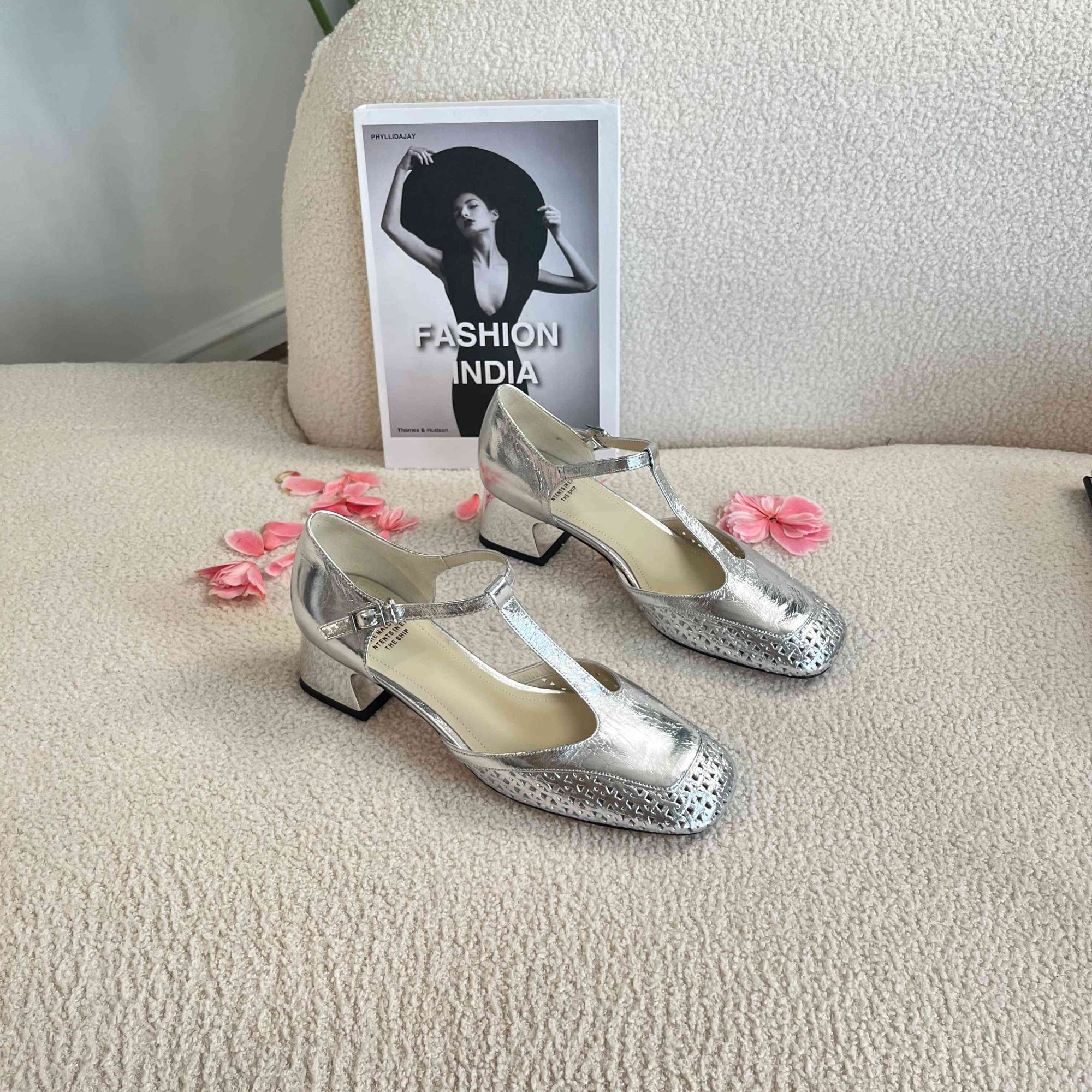 范戈希跟4cm牛羊皮夏法式一字带编织包头百搭气质凉鞋粗跟买1赠3