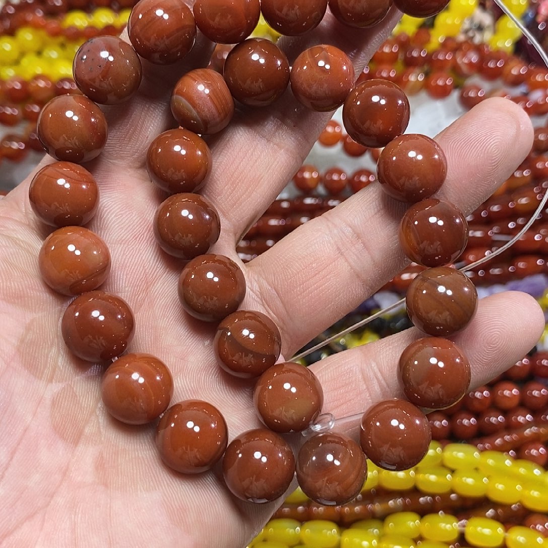 玛瑙/玉髓未镶嵌珠宝半成品红玛瑙一条卡14mm