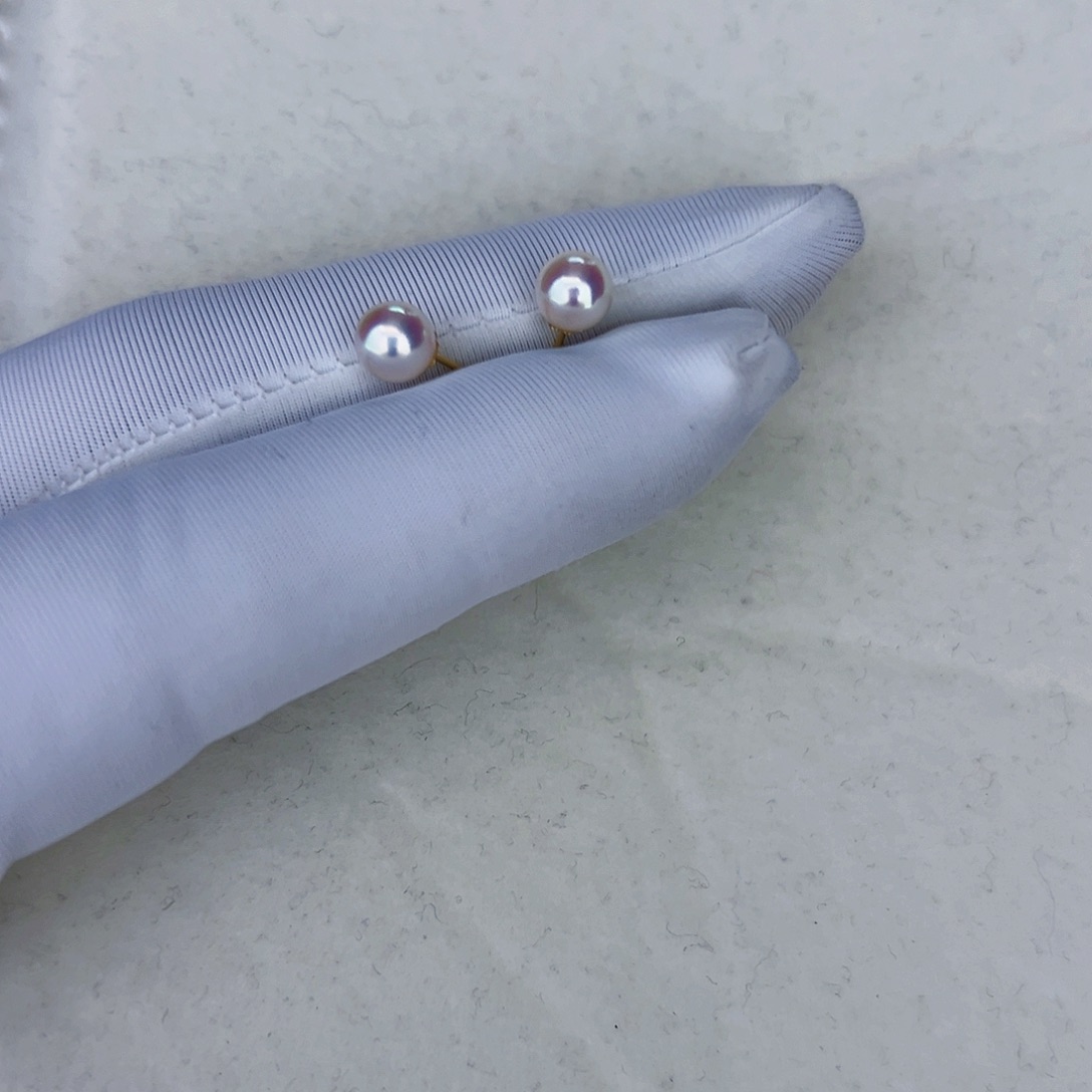 海水珍珠海水akoya天女耳钉5-6mm18K金镶嵌