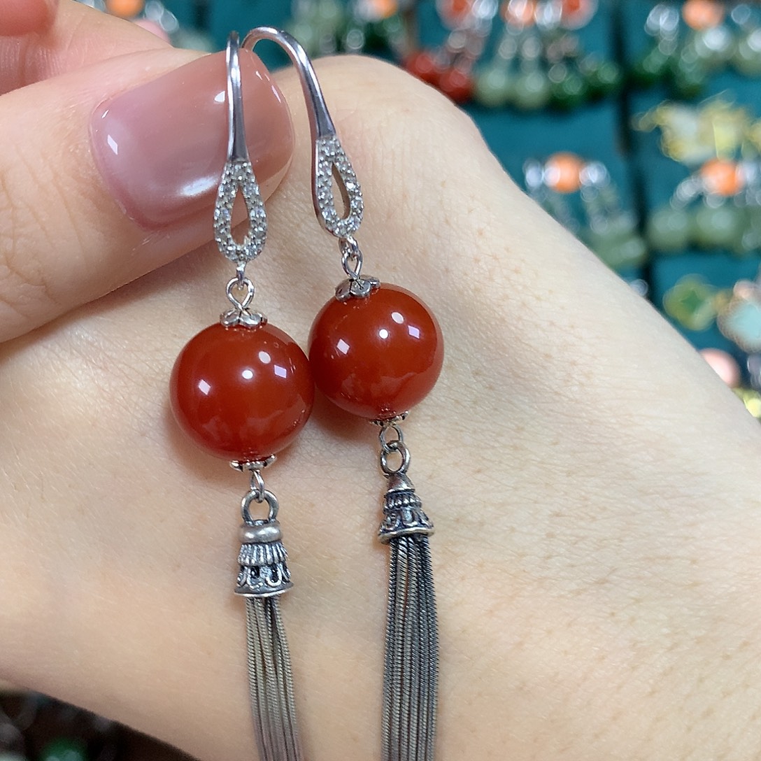 玛瑙/玉髓银S925镶嵌耳饰卡12左右