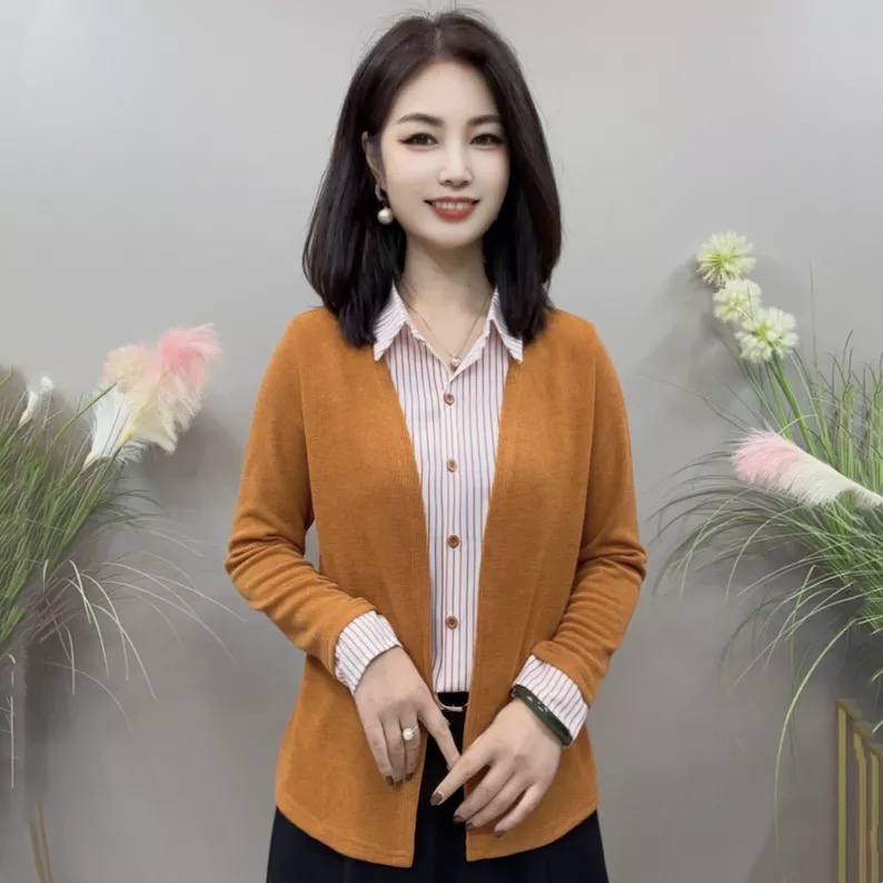 【KK】YLY89103秋季上新假两件条纹纯色款气质百搭衬衫