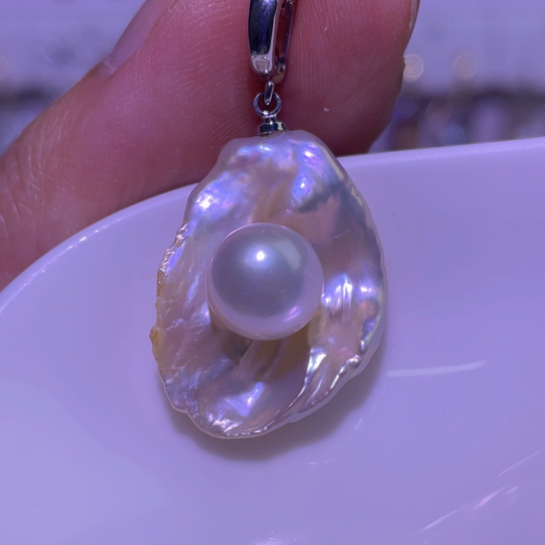 银S925镶嵌天然淡水珍珠吊坠淡水珍珠