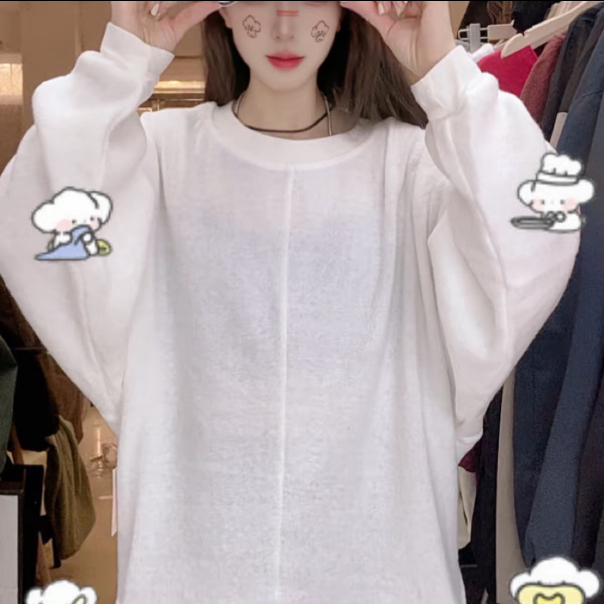 外贸高品质雪花棉针织衫圆领