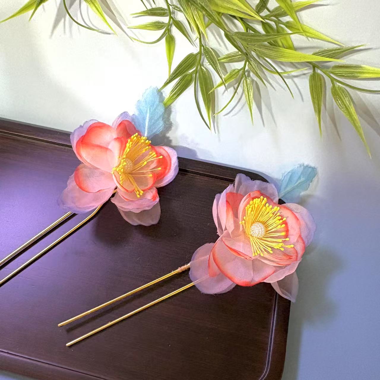 【云鬓花颜阁烫花发钗】花定金枝对钗汉服新中式纯手工古风发饰A41