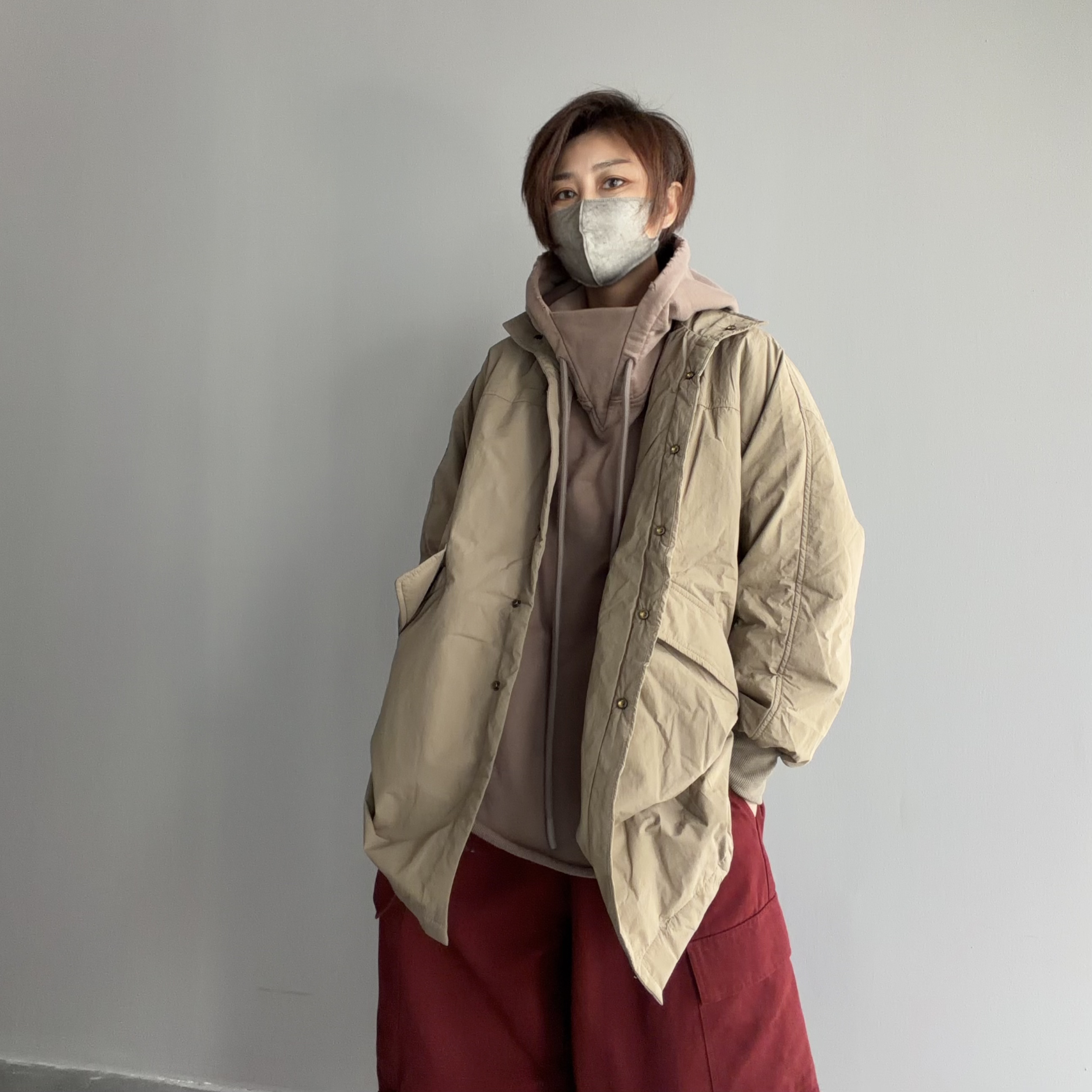 S148中长款小立领棉服简约纯色宽松百搭休闲韩版街拍慵懒风冬季