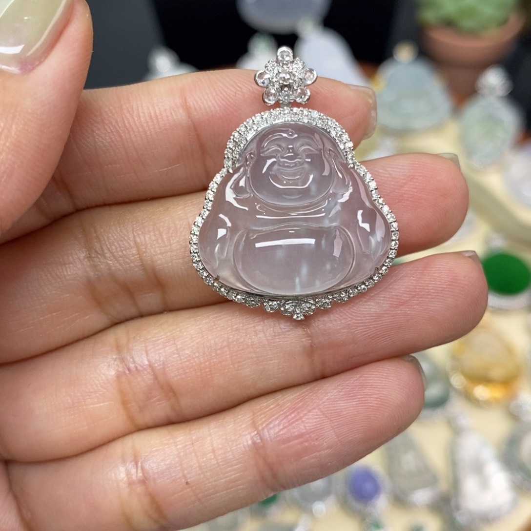 翡翠颈饰18K金镶嵌A货翡翠