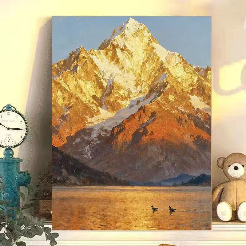 diy数字油画日照金山系列手工填充填色油画解压治愈系装饰挂画