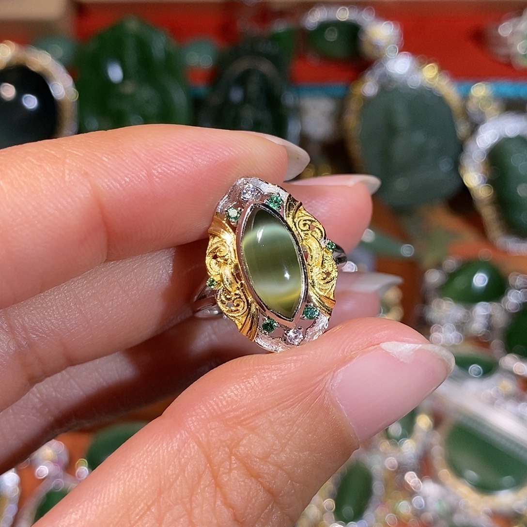 和田玉（碧玉）银S925镶嵌戒指