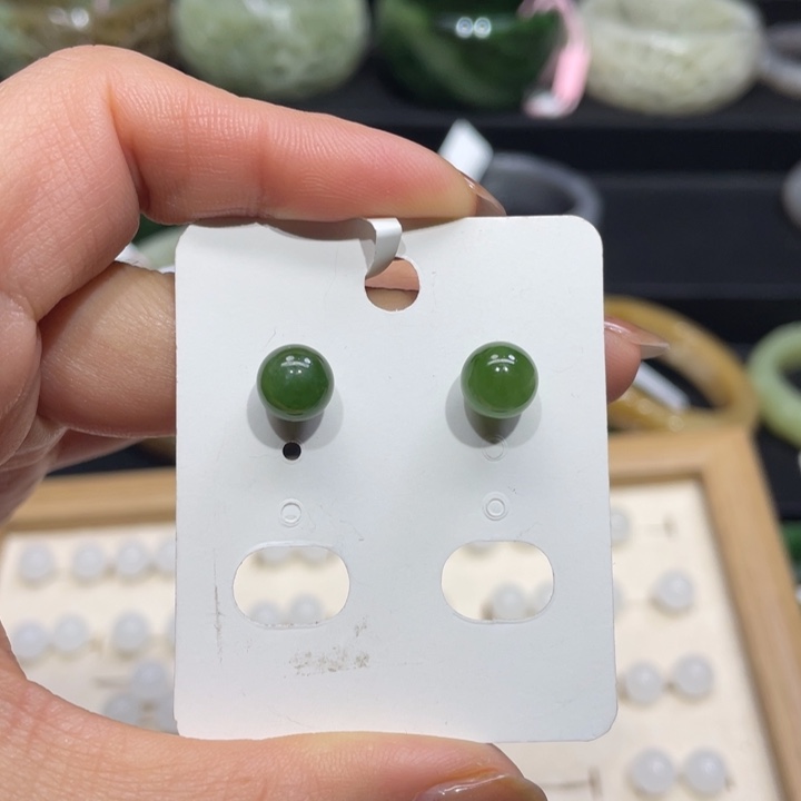 和田玉耳饰银S925镶嵌