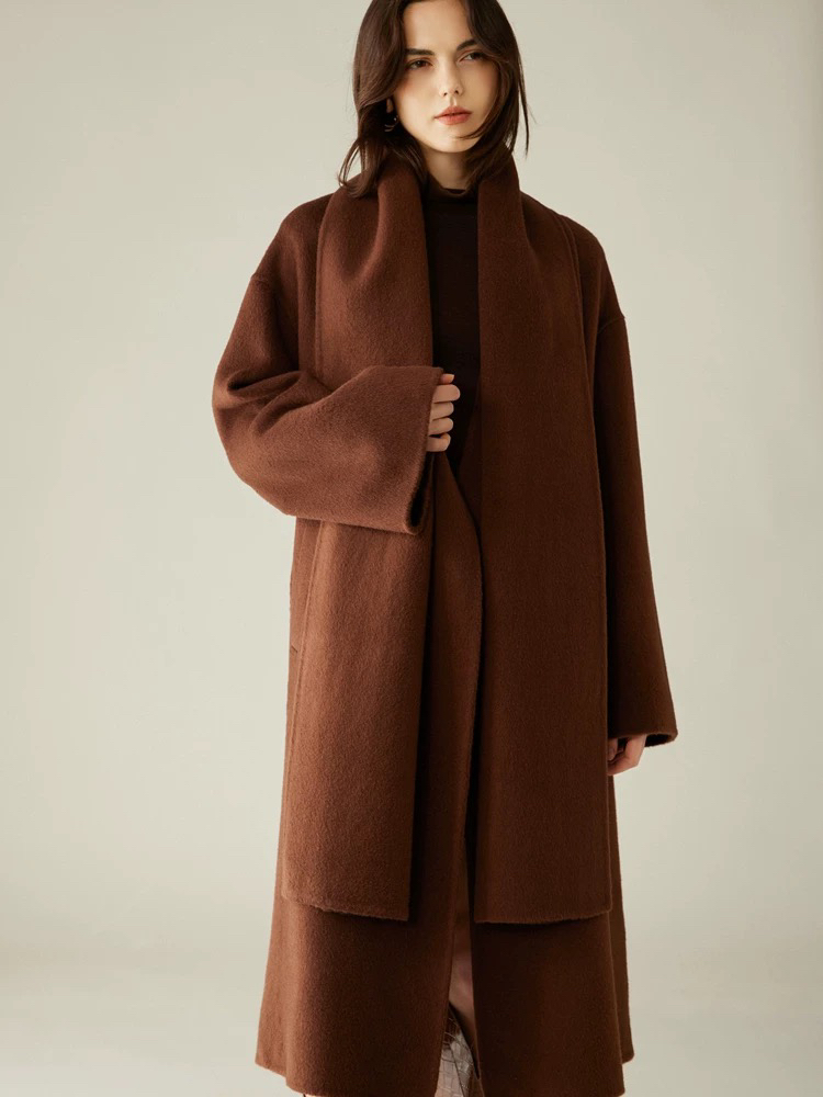 韩版高级感复古格纹毛呢过膝大衣女冬季中长款英伦风赫本风外套