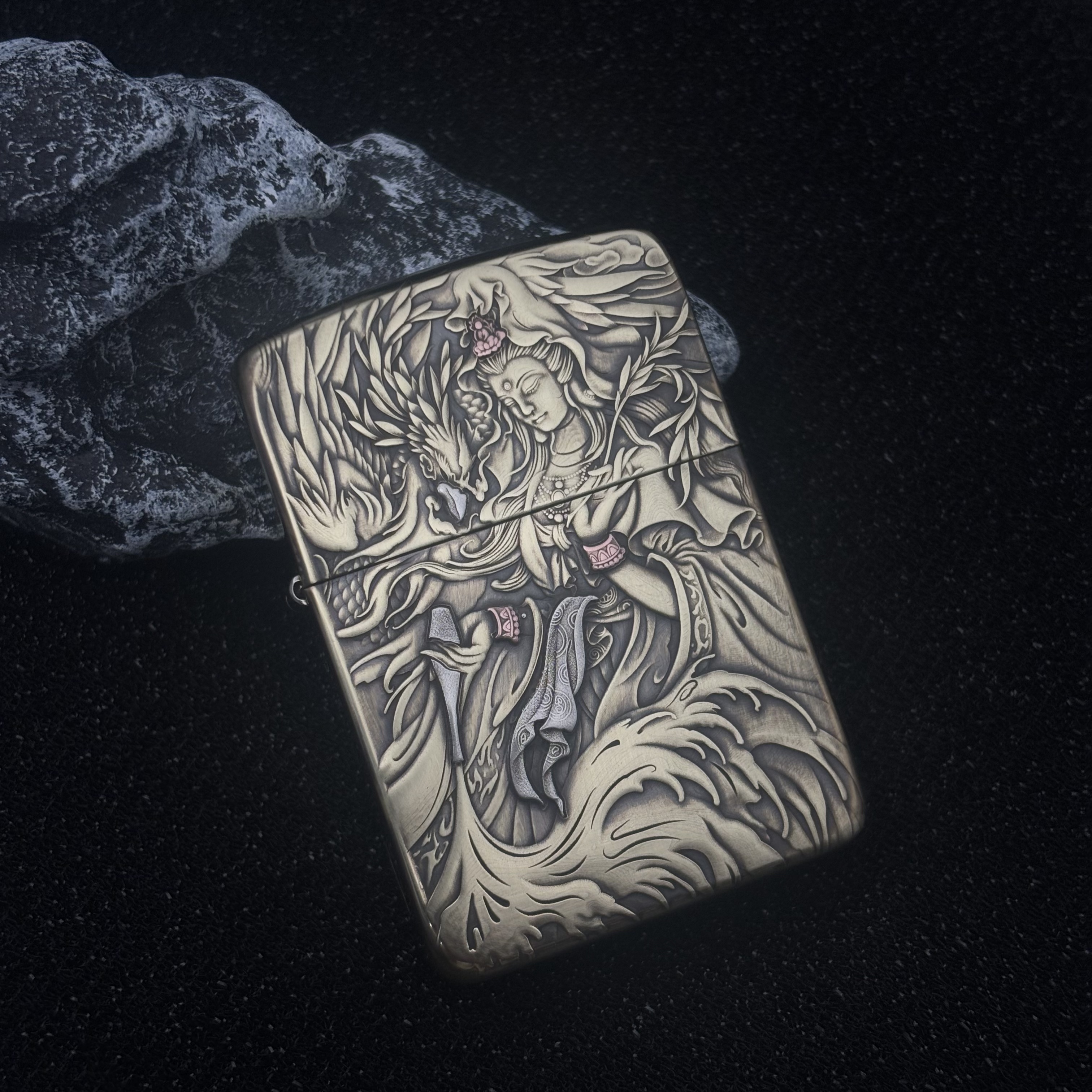 ZIPPO 打火机正品 1941b黄铜镶嵌玉凤观音  1826