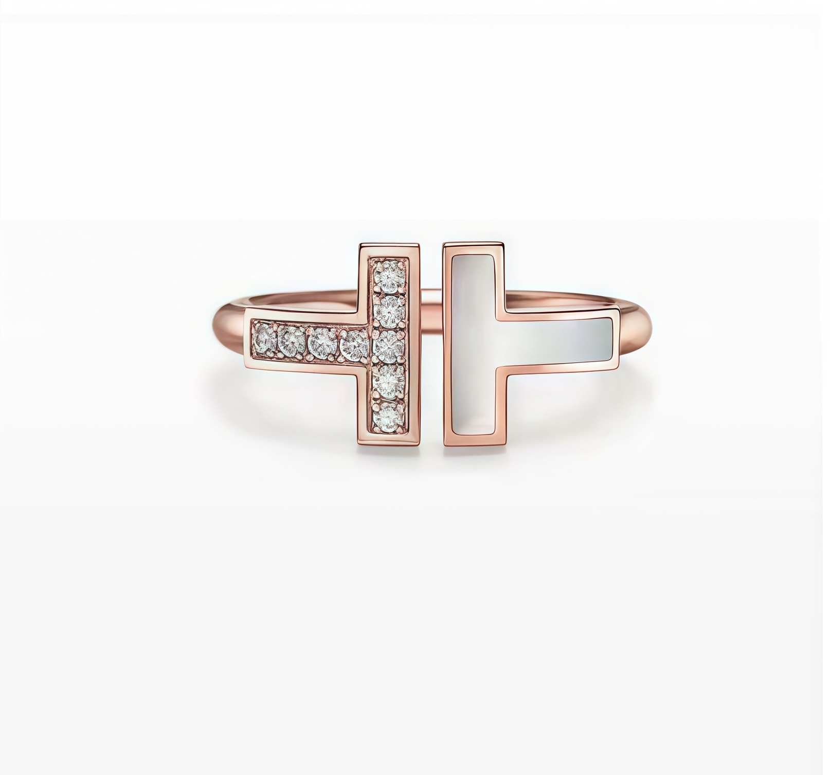 合金戒指 时尚 百搭窄版中古镶嵌满钻排钻 双T戒指