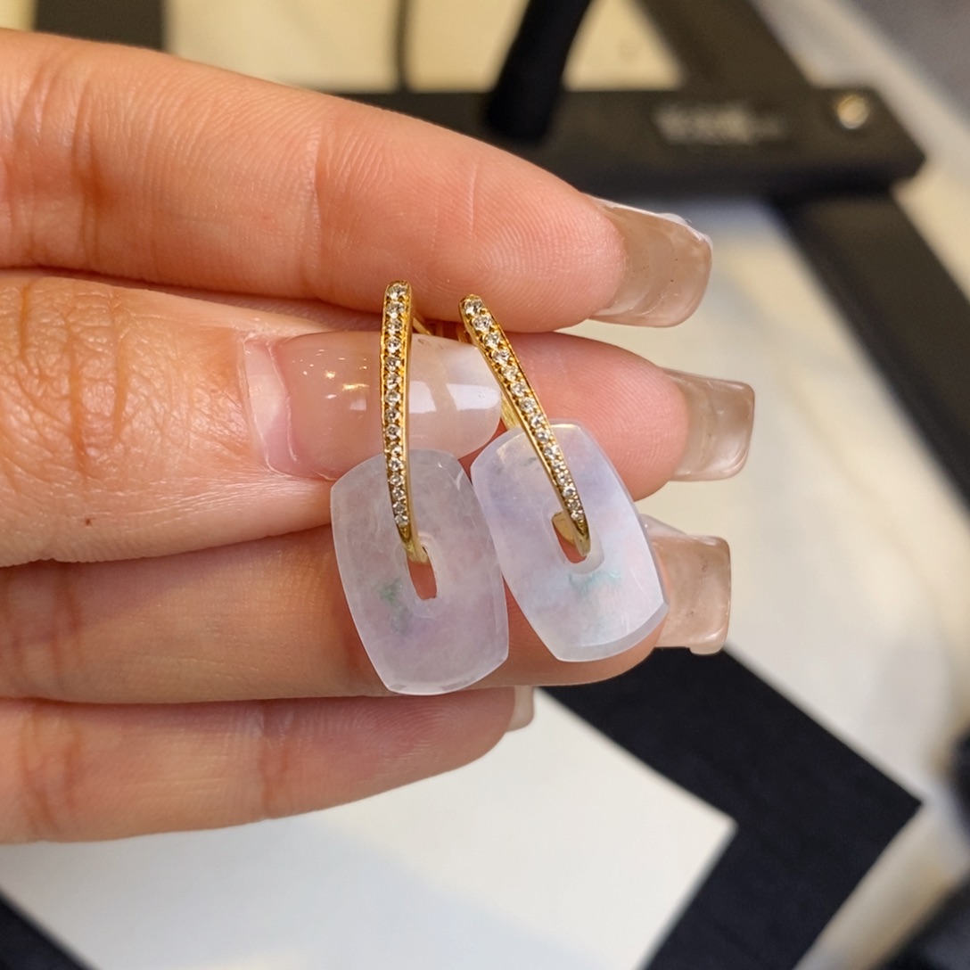 翡翠耳饰18K金镶嵌方糖耳包