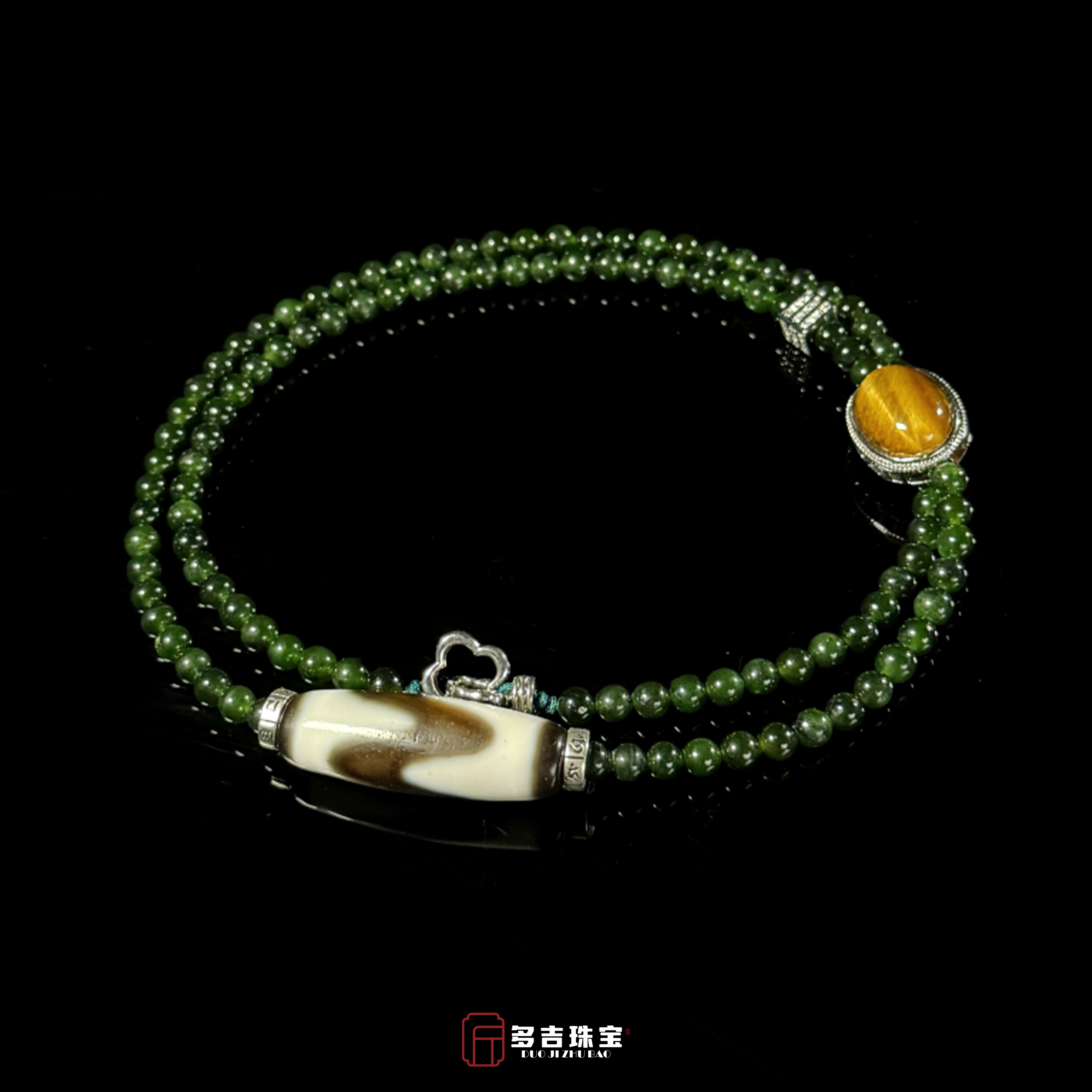 【多吉匠心】和田玉碧玉虎眼石虎牙项链