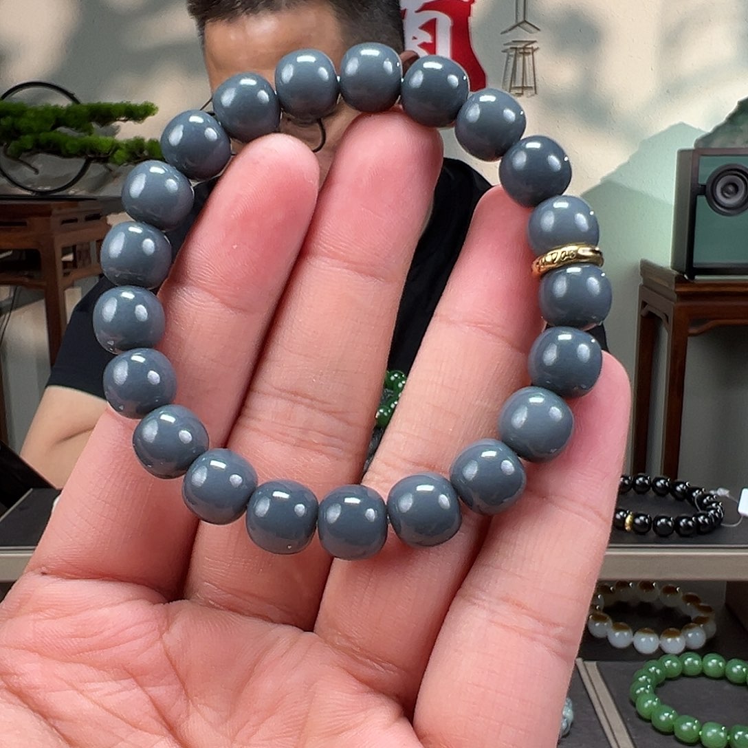 和田玉未镶嵌手链卡10mm格雷灰藏物