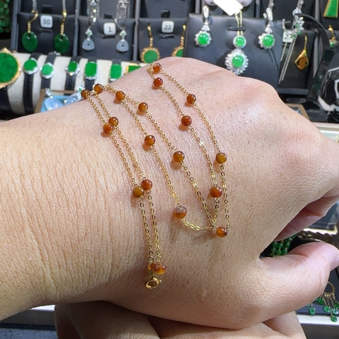 翡翠18K金镶嵌颈饰满天星45cm