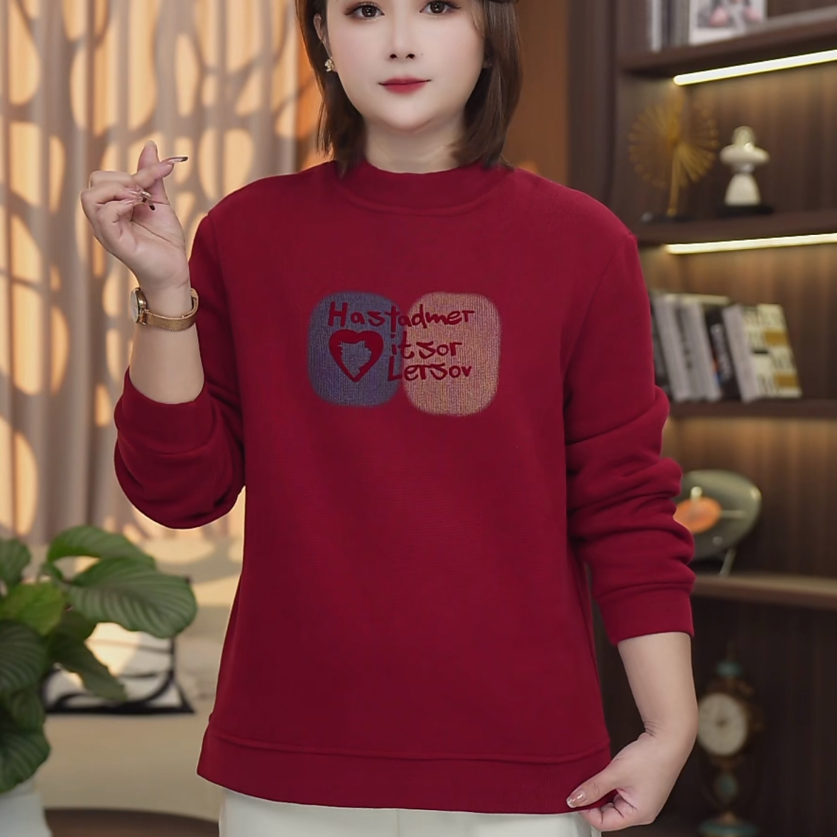 CX1089中老年女装冬季妈妈加绒时尚卫衣加绒韩版加厚宽松