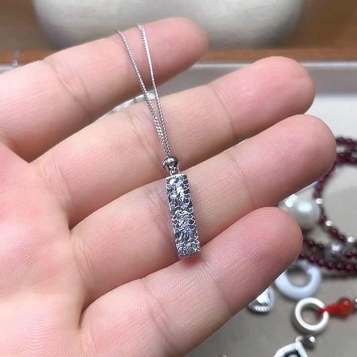 坠链均925银珐琅四方碎冰