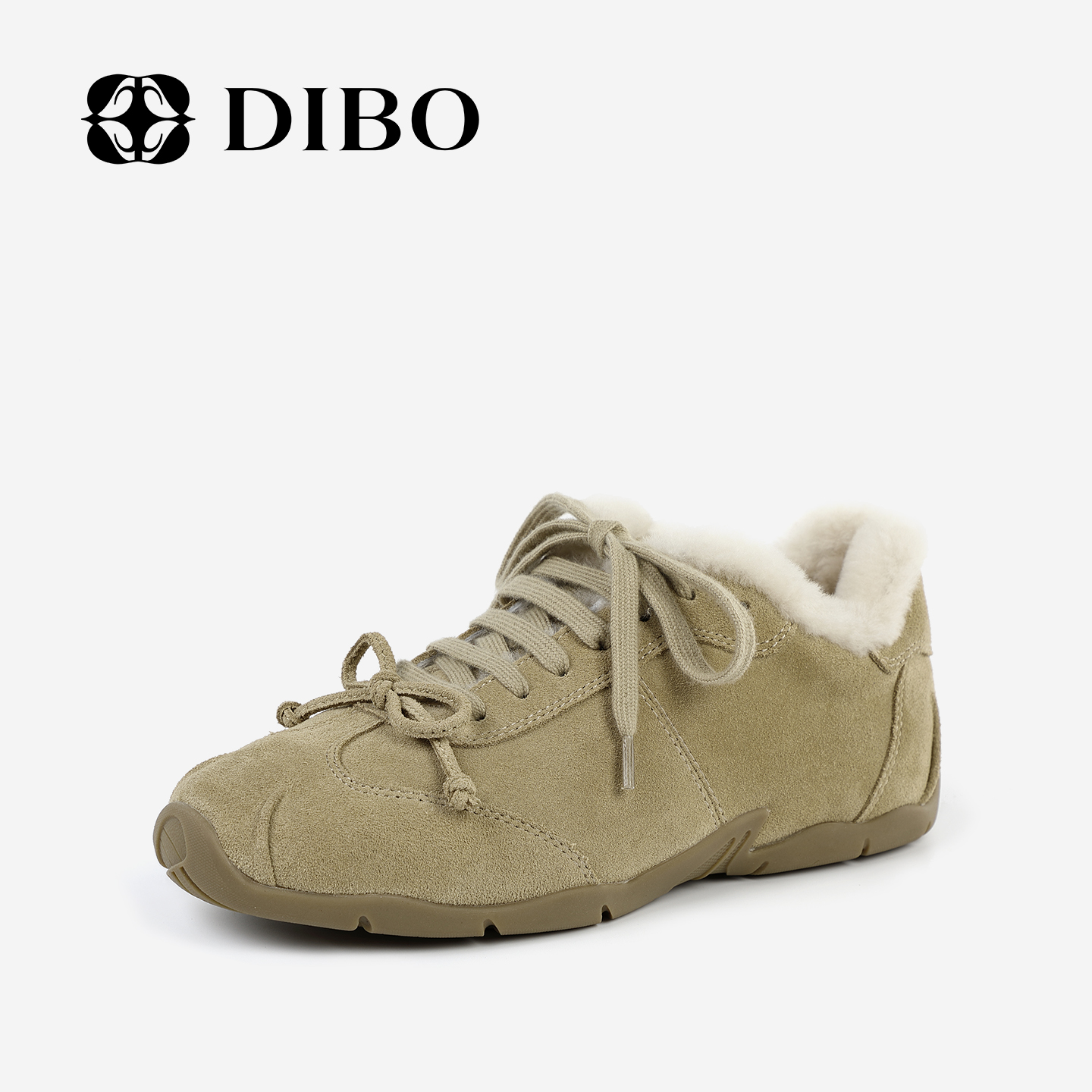 DIBO碲铂 温柔暖意 纯色系带平底加绒棉鞋百搭奶咖休闲鞋25459382