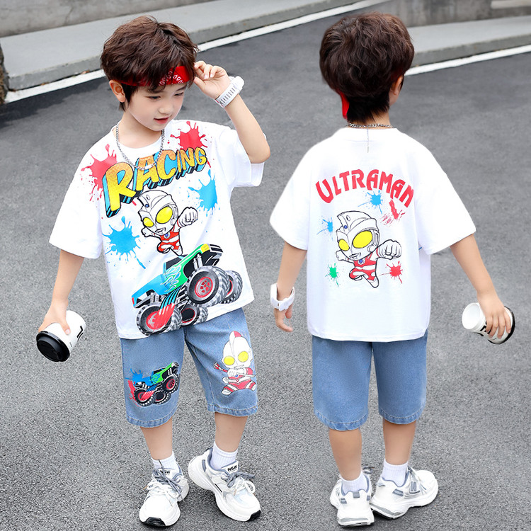 奥特曼衣服2025新款男童夏装套装小男孩休闲薄款短袖男宝宝衣服