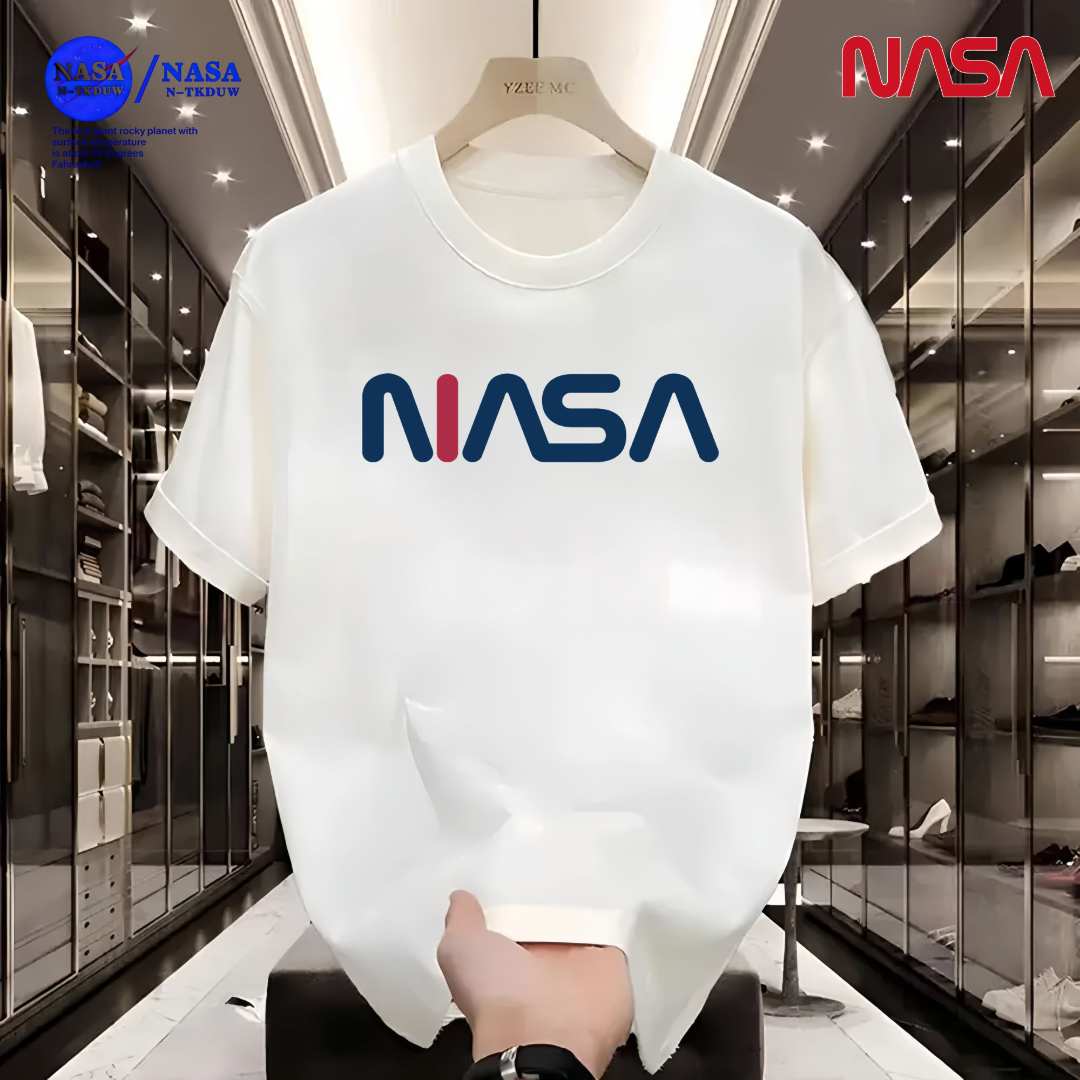 D16NASA联名重磅T恤男女同款时尚百搭圆领短袖【蓝红NIAS】A-016