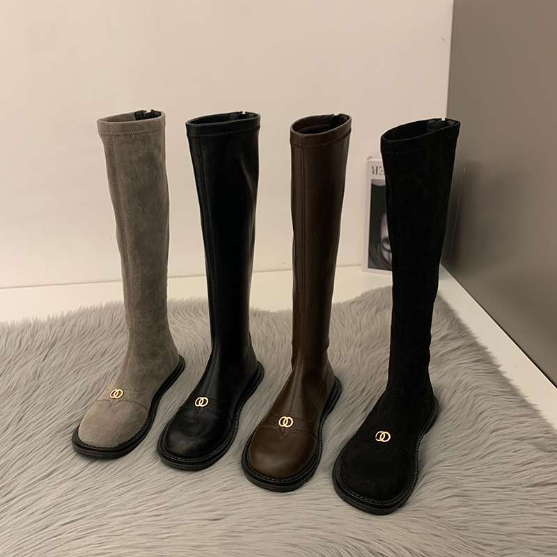 【万达撤柜】复古小众平跟黑色骑士靴小个子长靴秋冬季女靴子小香