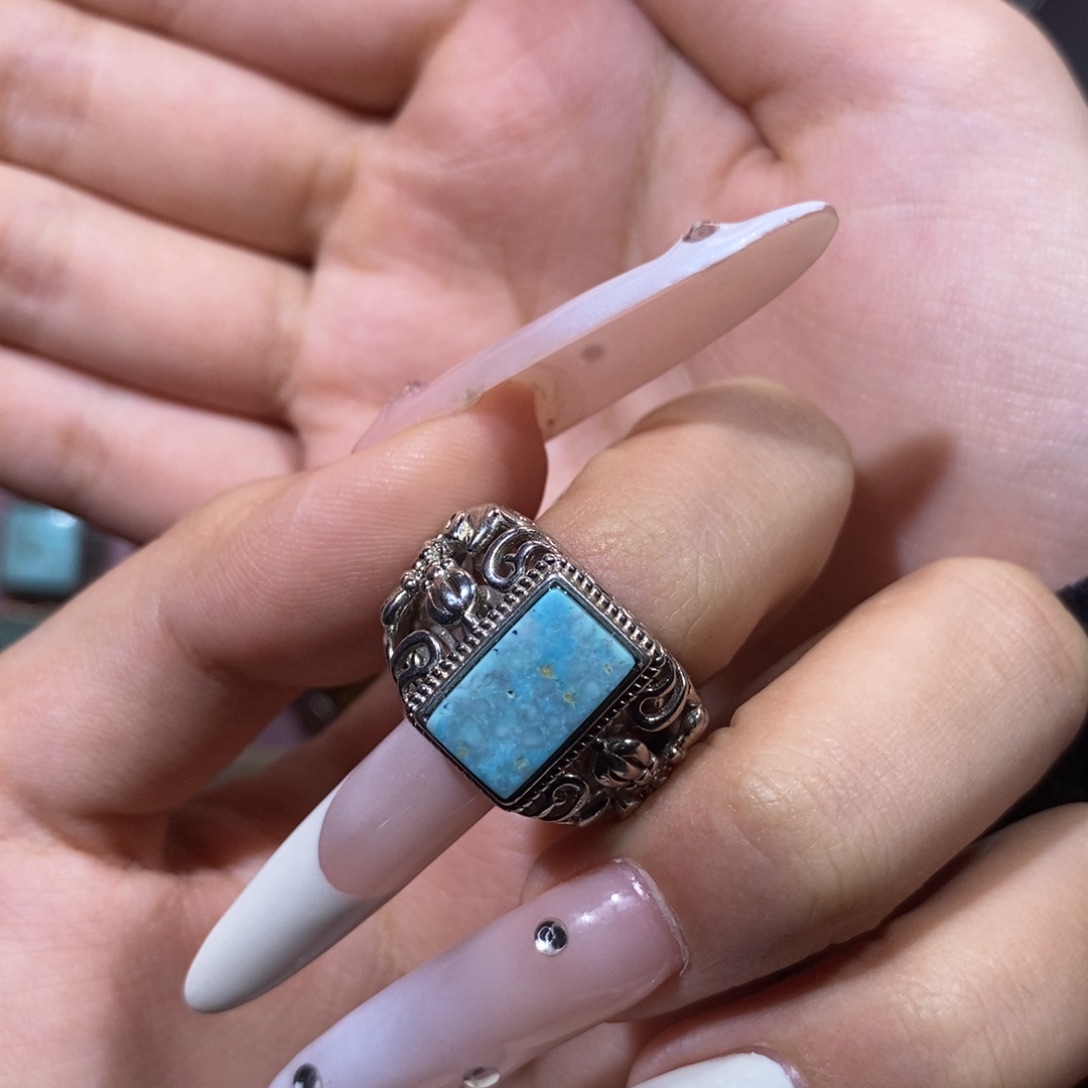 绿松石银S925镶嵌戒指