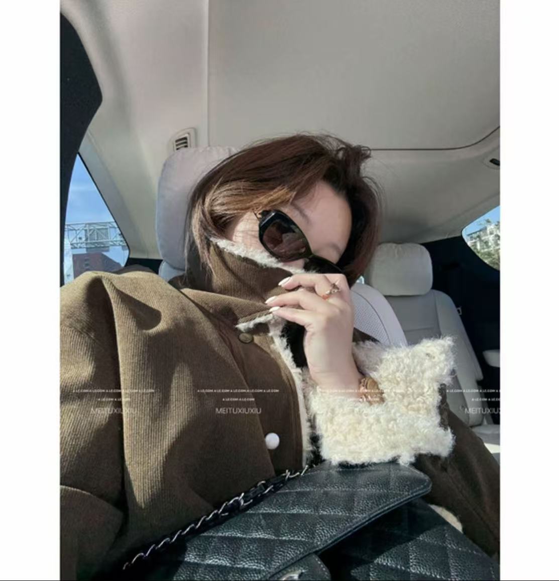 【阿乐家】大码微胖“迷雾森林"复古羊羔毛拼接灯芯绒加厚外套