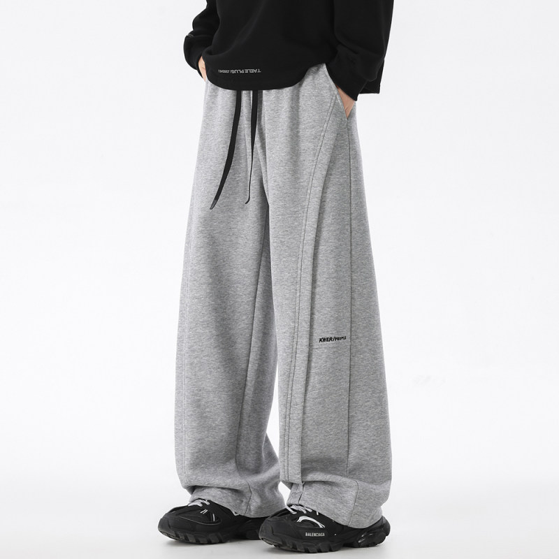 冬季重磅刺绣水洗加绒加厚休闲裤男士直筒宽松保暖休闲长裤