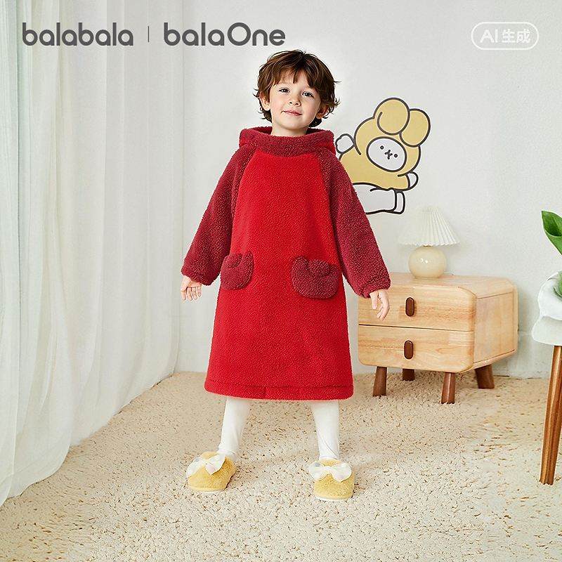 【balaOne】巴拉巴拉儿童家居服连体男童女童2026春季新款珊瑚绒