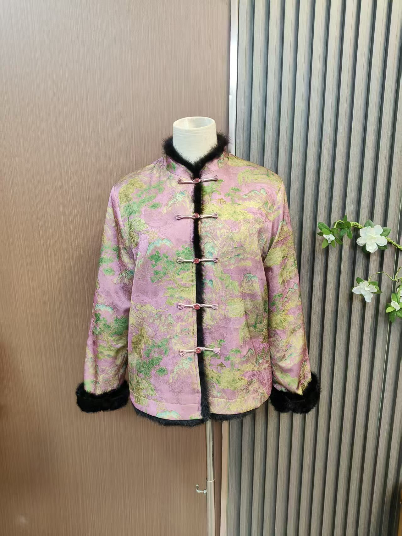 【烟雨江南】水貂毛冬季新款外套新中式香云纱上衣时尚百搭双面穿