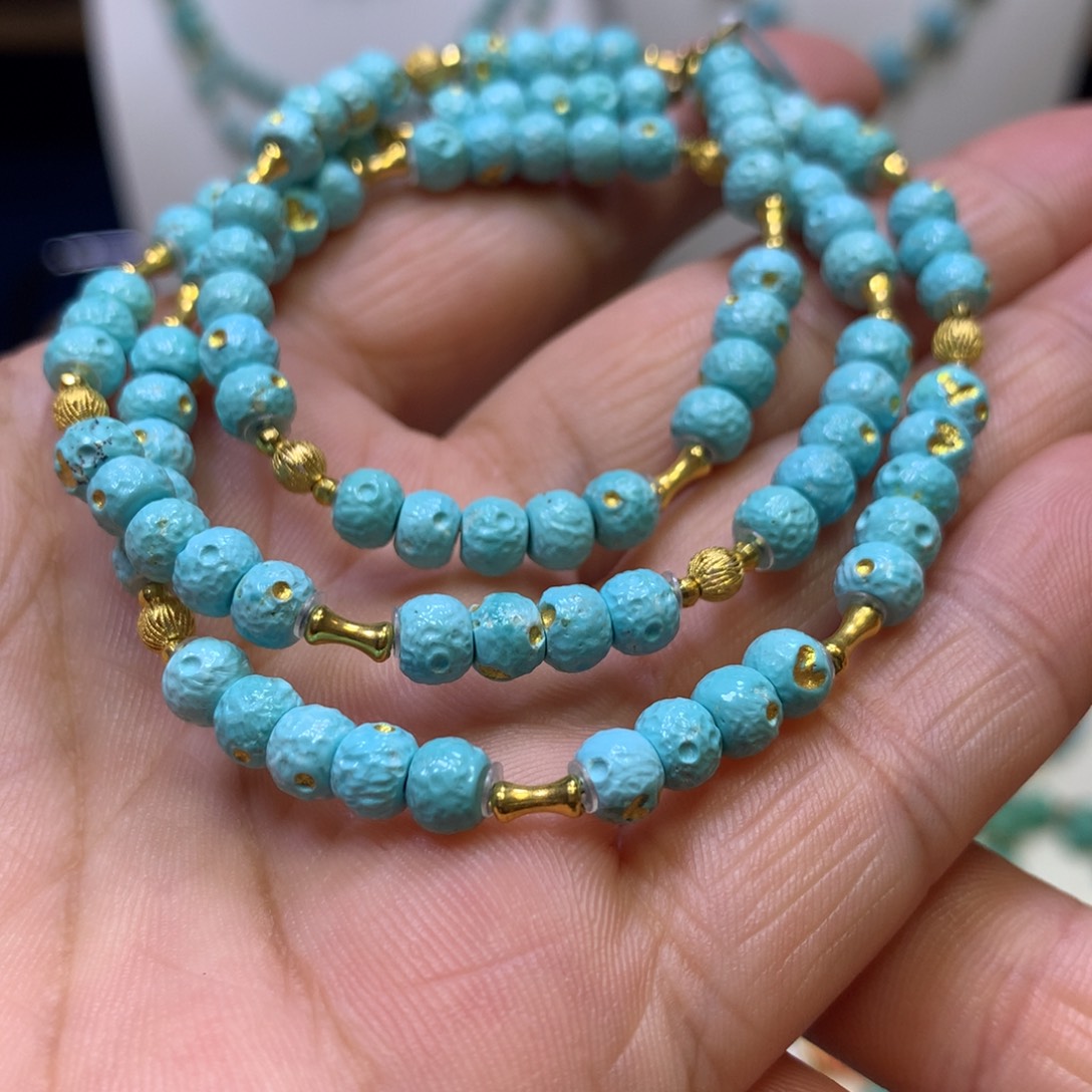 绿松石18K金镶嵌锁骨