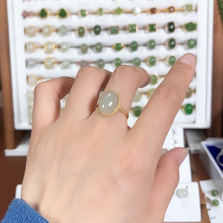 和田玉戒指银S925镶嵌